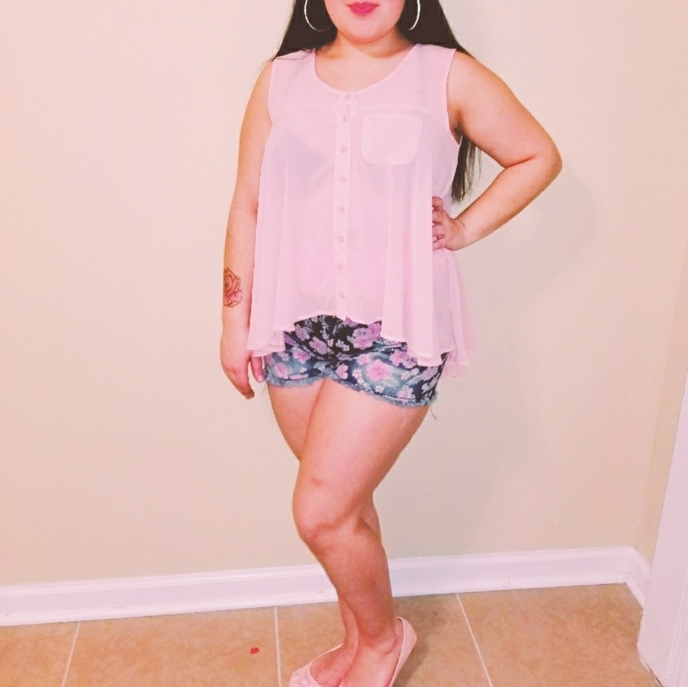 Sheer pink tank top